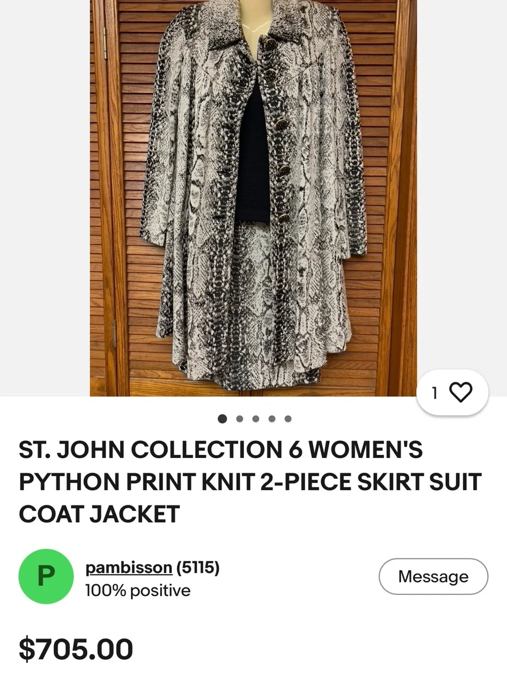 St. John Collection Neutral Snake-Print Long Sleeve Shirt Dress - Picture 3 of 4